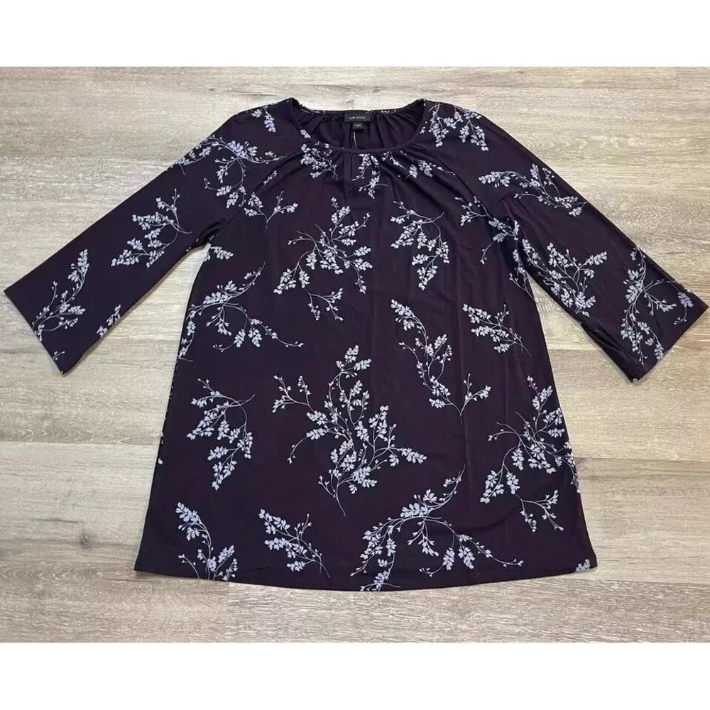 J Jill NWT Wearever Tunic Womens Medium Purple Blue Floral Stretch Rayon Top